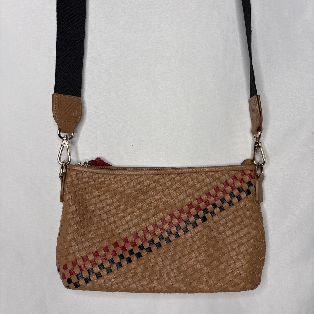 Capital Z "Call It a Day" Crossbody Tan Woven Leather Bag Purse Preppy Chic